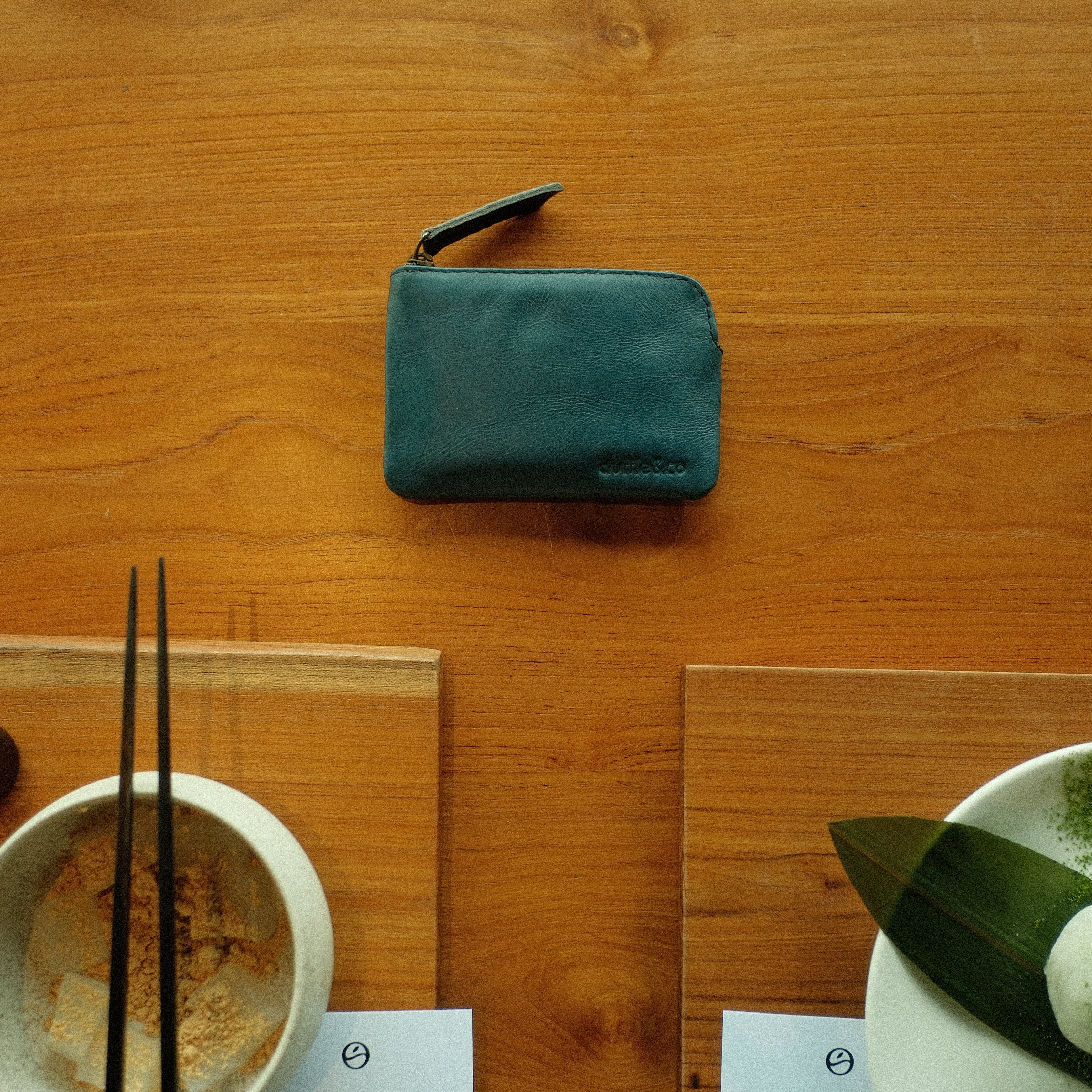navy leather wallet restaurant