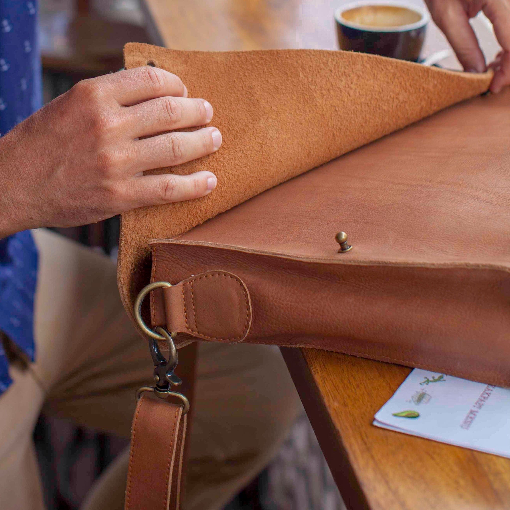 Forrest Tan Leather Mens Satchel by Duffle&Co