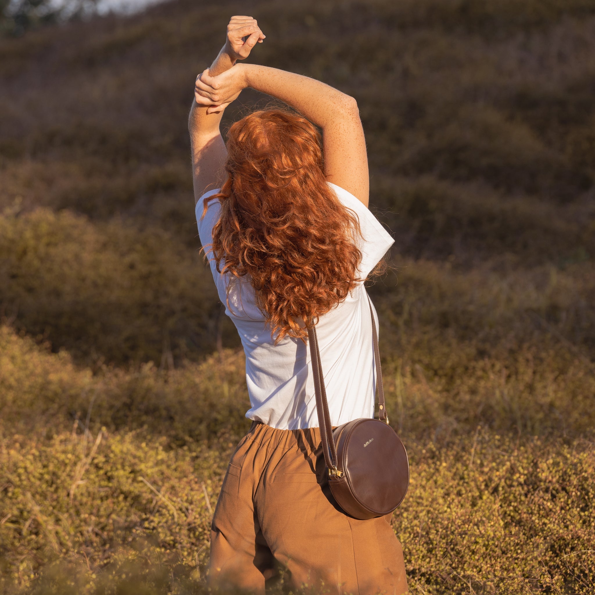 Josie Chocolate Leather Circle Crossbody Bag by Duffle&Co