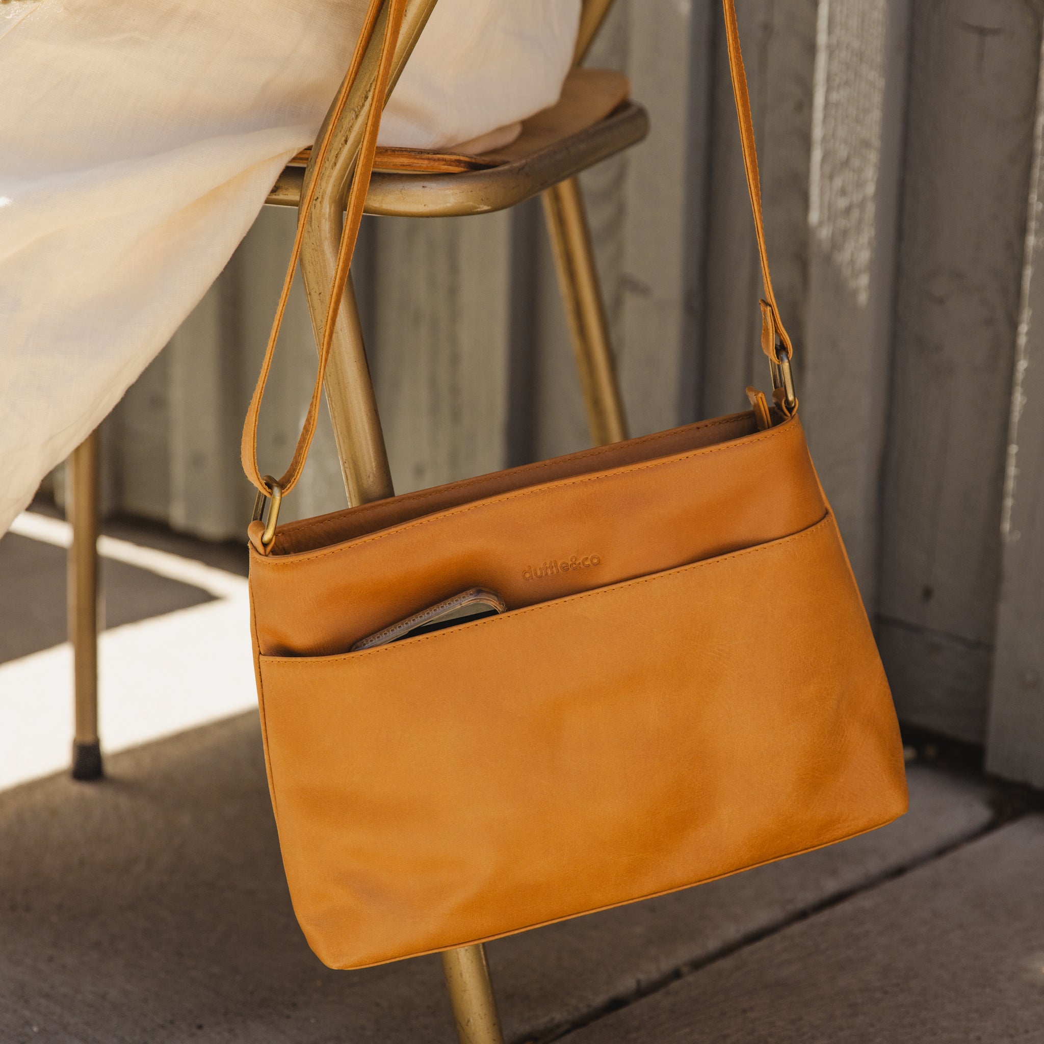 Tan Leather Rose Crossbody Handbag by Duffle&Co