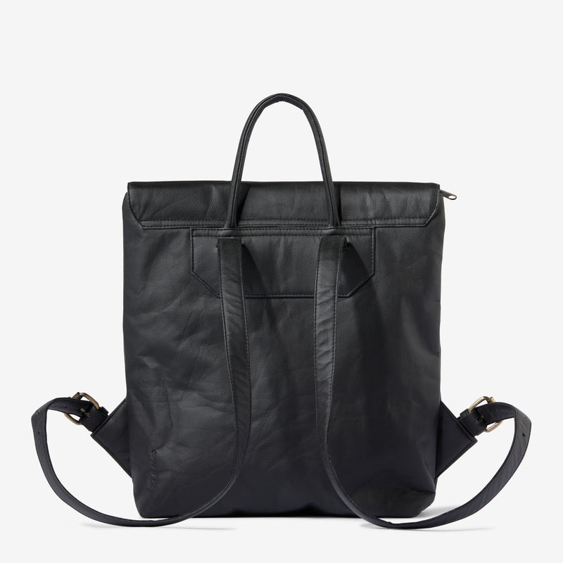 Back of the Brittany Pinatex Backpack in Black by Duffle&Co