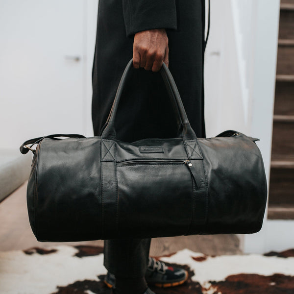 Crosson Duffle Black Leather Unisex Travel Bag by Duffle&Co