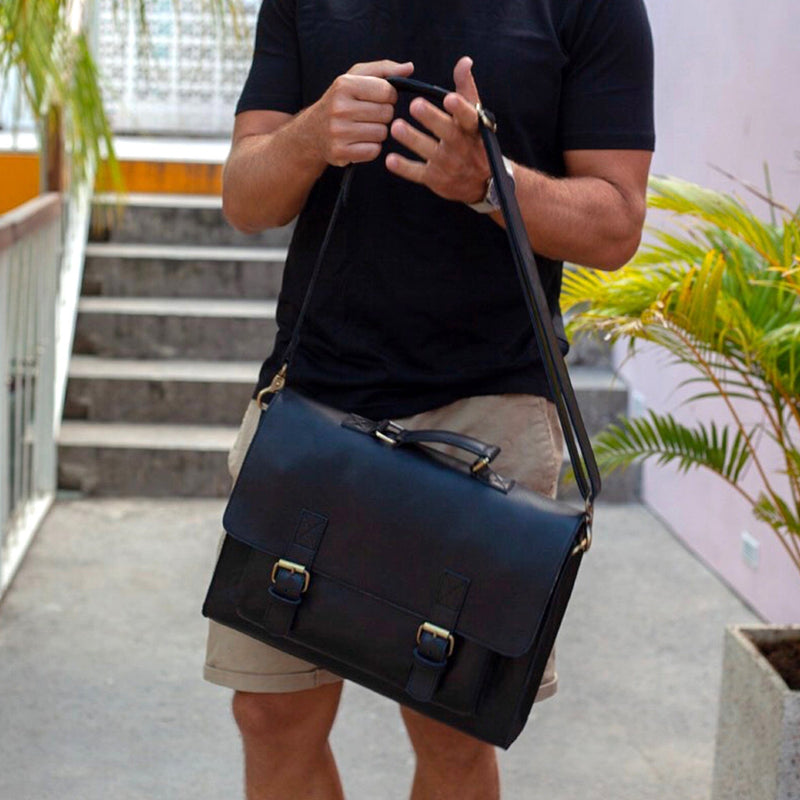 Daniel Black Leather Satchel Work Bag by Duffle&Co