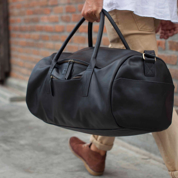Greenslade Leather Duffle Bag in Black by Duffle&Co