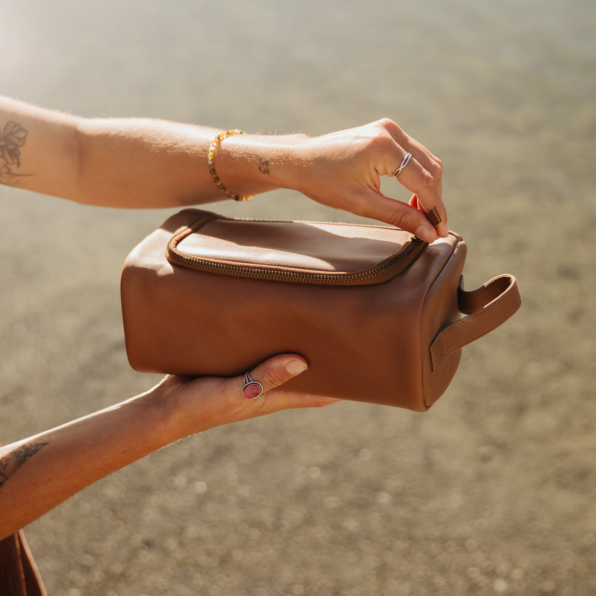 Ralph Leather Wash Bag in Tan by Duffle&Co