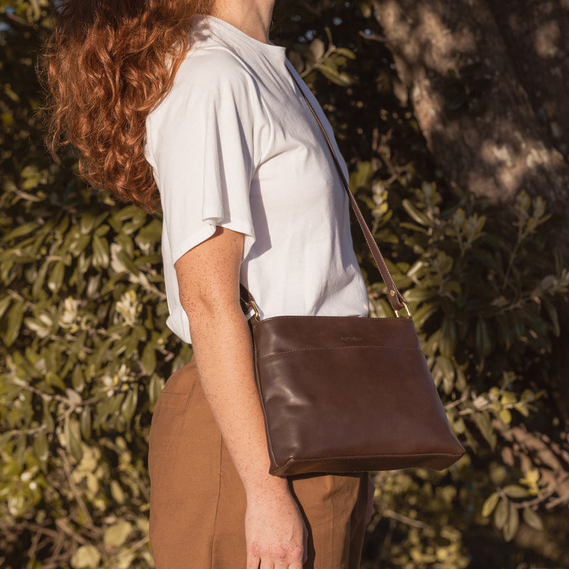 Rose Chocolate Leather Crossbody Bag by Duffle&Co