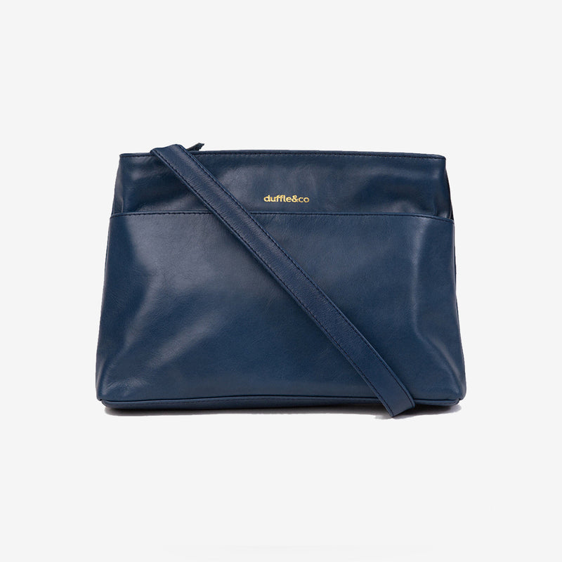Rose in Navy Leather Crossbody Handbag by Duffle&Co