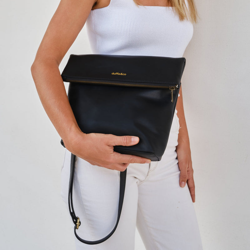 Duffle&Co Zahra Black Leather Crossbody Bag